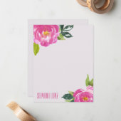 モダンなピンクのシャクヤクのパーソナライズな文房具 ノートカード (正面/裏面インサイチュ)