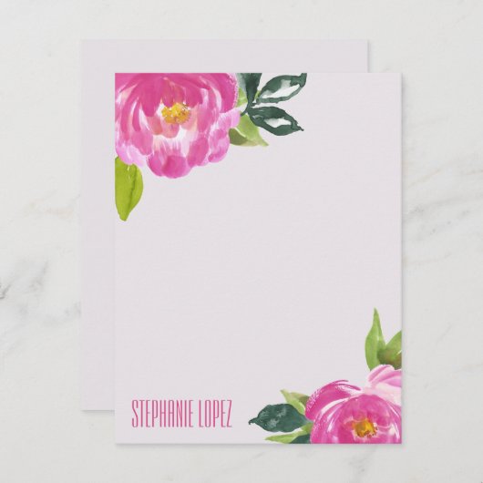 モダンなピンクのシャクヤクのパーソナライズな文房具 ノートカード (正面/裏面)
