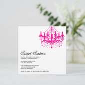 モダンなピンクのシャンデリアのSweet sixteenの誕生日 招待状 (スタンド正面)