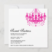 モダンなピンクのシャンデリアのSweet sixteenの誕生日 招待状 (正面)