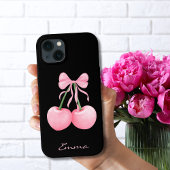 モダンなピンクのチェリーとリボンのカスタムデザイン Case-Mate iPhoneケース
