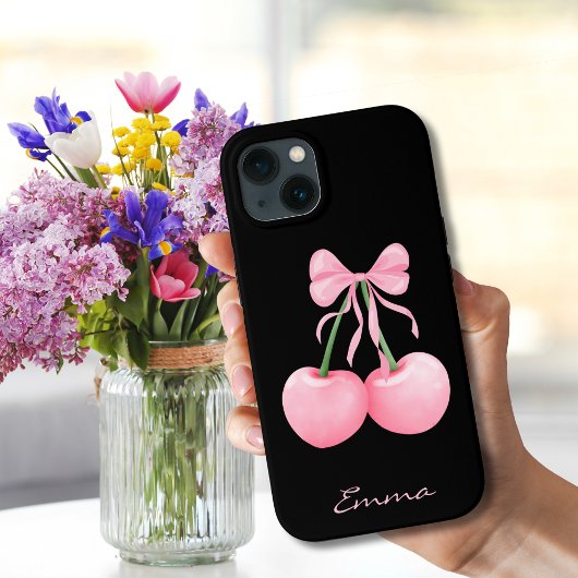 モダンなピンクのチェリーとリボンのカスタムデザイン Case-Mate iPhoneケース