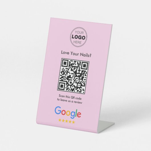 モダンなピンクのネイル愛を伝えるGoogleレビュー 台座サイン (正面)