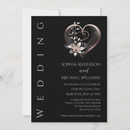 モダンなピンクのハートと花のウェディング招待状 招待状