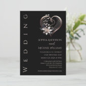 モダンなピンクのハートと花のウェディング招待状 招待状 (スタンド正面)