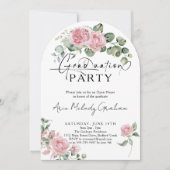 モダンなピンクのバラのスクリプト写真 卒業式 招待状 (正面)