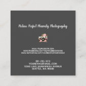 モダンなピンクのバラの灰色の花のカメラのカメラマン スクエア名刺 (裏面)