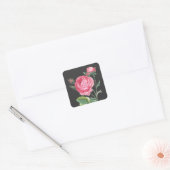 モダンなピンクのバラの花柄 スクエアシール (封筒)