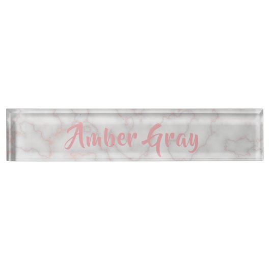 モダンなピンクのバラの金ゴールドの大理石の石の贅沢 デスクネームプレート (正面)