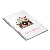 モダンなピンクのバラの金ゴールドの粋な花のカメラ ノートブック (右側)