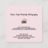 モダンなピンクのバラの金ゴールドの花のカメラのカメラマン スクエア名刺 (裏面)