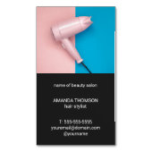 モダンなピンクのブルーグレーの美容院の美容師 マグネット名刺 (正面縦)