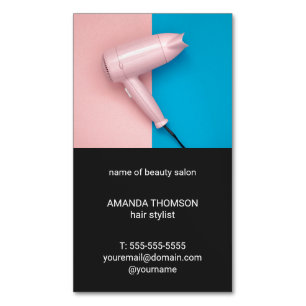 モダンなピンクのブルーグレーの美容院の美容師 マグネット名刺