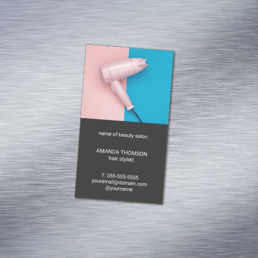モダンなピンクのブルーグレーの美容院の美容師 マグネット名刺 (インサイチュ)