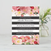 モダンなピンクのヴィンテージのバラのストライプのブライダルシャワー 招待状 (スタンド正面)