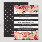 モダンなピンクのヴィンテージのバラのストライプのブライダルシャワー 招待状 (正面/裏面)
