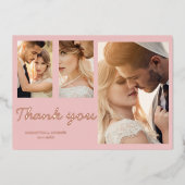 モダンなピンクの写真付き結婚式の招待状 ありがとう4枚 箔招待状 (正面)