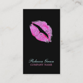 モダンなピンクの唇のメーキャップアーティストの美容師 名刺