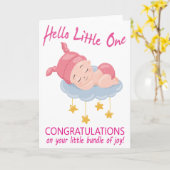 モダンなピンクの女の赤ちゃんIの新生児のお祝い カード (黄色い花)