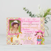 モダンなピンクの女性のカーボーイの小さい馬のかわいい写真のパーティー 招待状 (スタンド正面)