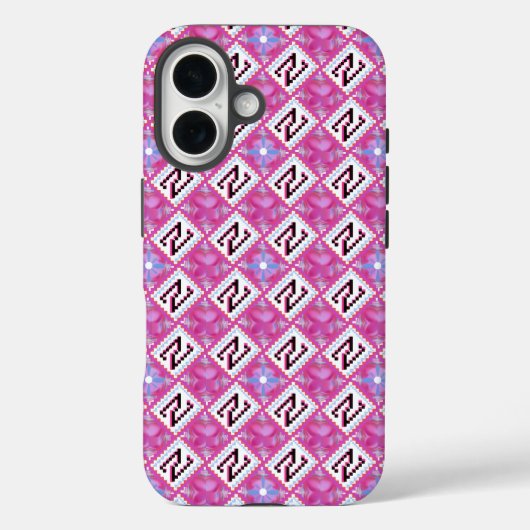 モダンなピンクの幾何学アルファベット N のイニシャル Case-Mate iPhoneケース (裏面)