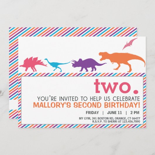 モダンなピンクの恐竜のシルエットの誕生日の招待 招待状 (正面/裏面)