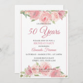 モダンなピンクの水彩画のバラの母親の誕生日 招待状 (正面/裏面)