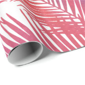 モダンなピンクの水彩画の熱帯ヤシの木の葉 ラッピングペーパー (ロールコーナー)