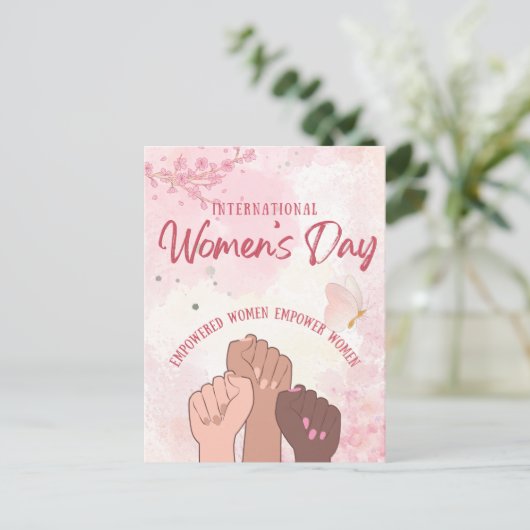 モダンなピンクの水彩花の女性の日 ポストカード (スタンド正面)