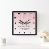 モダンなピンクの液体のグリッター及びまつげ スクエア壁時計 (ホーム)