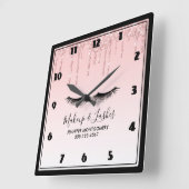 モダンなピンクの液体のグリッター及びまつげ スクエア壁時計 (傾斜)