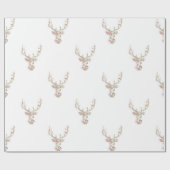 モダンなピンクの白いヴィンテージの花のシカの頭部 ラッピングペーパー (フラット)