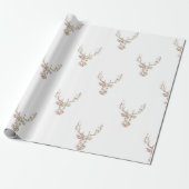 モダンなピンクの白いヴィンテージの花のシカの頭部 ラッピングペーパー (アンロールド)