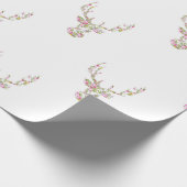 モダンなピンクの白いヴィンテージの花のシカの頭部 ラッピングペーパー (角)