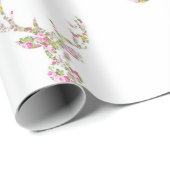 モダンなピンクの白いヴィンテージの花のシカの頭部 ラッピングペーパー (ロールコーナー)