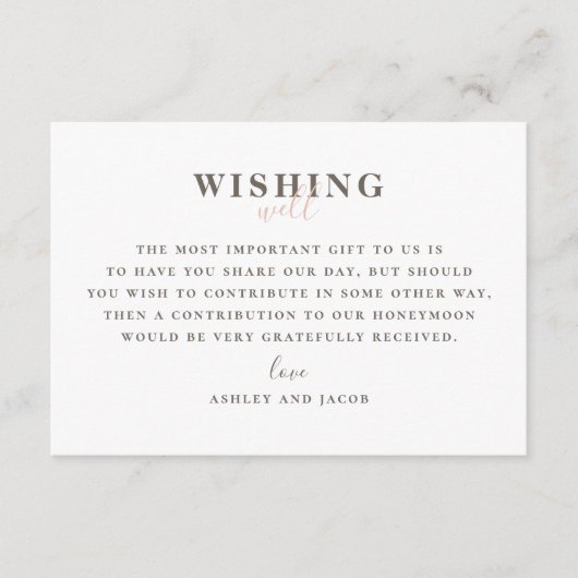 モダンなピンクの結婚式のウィッシュ ウェル。 タイポグラフィ エンクロージャーカード (正面)