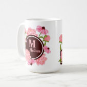 モダンなピンクの芍薬の水彩花柄 コーヒーマグカップ (正面左)