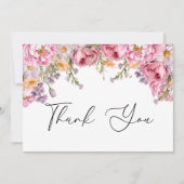 モダンなピンクの芍薬の花のブライダルシャワー サンキューカード (正面)