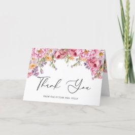 モダンなピンクの芍薬の花のブライダルシャワー サンキューカード