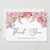 モダンなピンクの芍薬の花のブライダルシャワー サンキューカード (正面)