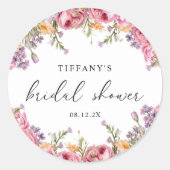 モダンなピンクの芍薬の花のブライダルシャワー ラウンドシール (正面)