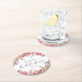 モダンなピンクの芍薬の花のブライダルシャワー ラウンドペーパーコースター (インサイチュ)