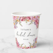 モダンなピンクの芍薬の花のブライダルシャワー 紙コップ (正面)
