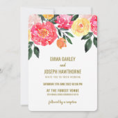 モダンなピンクの芍薬の花をあしらったカスタム結婚式のデザイン 招待状 (正面)