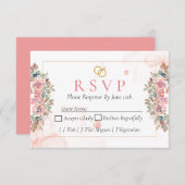 モダンなピンクの花柄のRSVPカード 出欠カード (正面/裏面)