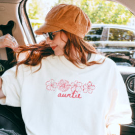 モダンなピンクの花柄スクリプトサマースタイルのミニマルな"おば"デザイン Tシャツ