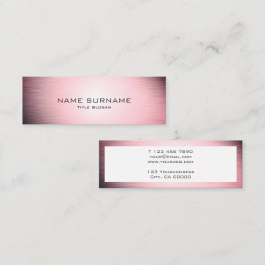 モダンなピンクの金属ブラシをかけられた小型名刺 スキニー名刺 (正面/裏面)
