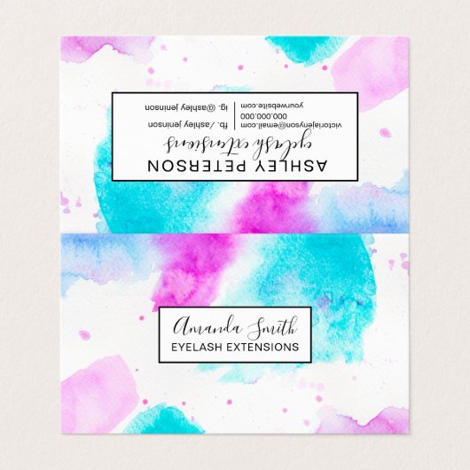モダンなピンクの青の抽象芸術の水彩画のペンキ 名刺 (外部フラット)