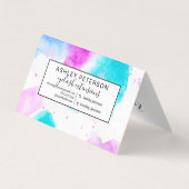 モダンなピンクの青の抽象芸術の水彩画のペンキ 名刺 (裏面)