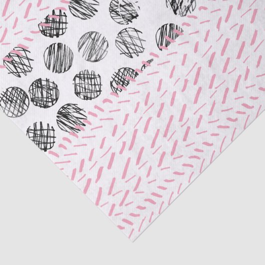 モダンなピンクの黒い手描きの点ブラシストローク 薄葉紙 (詳細)